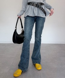 mellomela.（メロメラ）の「フレアスキニーストレッチデニムパンツ（デニムパンツ）」