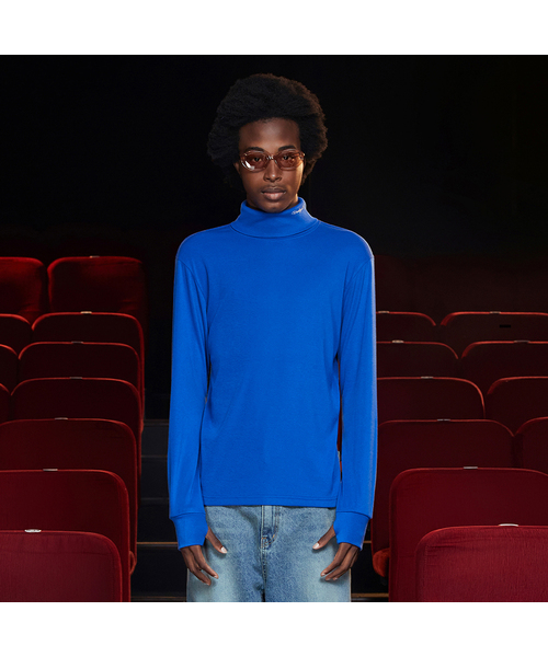 Turtle neck knit T‑shirt — футболка с воротником‑гольф, синий