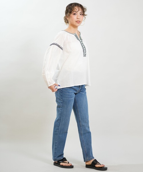 RIKKA FEMME（リッカファム）の「RIKKA FEMME/リッカファム 半袖 シャツ ブラウス 刺繍 キーネック RF6S-2601（シャツ/ブラウス・レディース・ホワイト/ブラック・FREE）」の8枚目の写真
