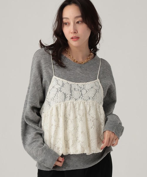 Elura(エルーラ)の「起毛レースバルーンキャミ/612485(キャミソール・レディース・ブラック/オフホワイト・FREE)」の2枚目の写真