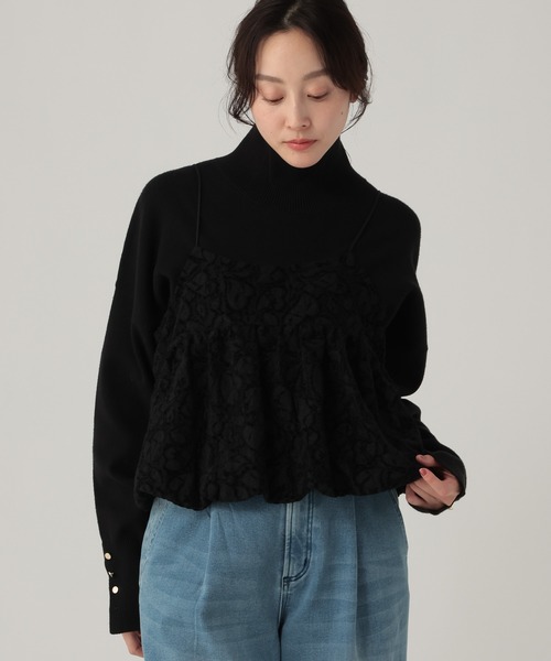 Elura(エルーラ)の「起毛レースバルーンキャミ/612485(キャミソール・レディース・ブラック/オフホワイト・FREE)」の1枚目の写真