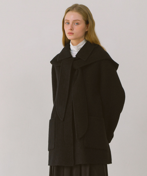 フードタイハンドメイドコート_ブラック