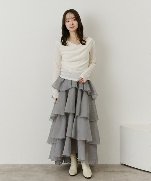 Olu.(オルドット)の「シアーベロアドレープトップス(Tシャツ/カットソー・レディース・チャコールグレー/アイボリー・FREE)」の12枚目の写真