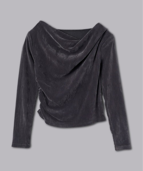 Olu.(オルドット)の「シアーベロアドレープトップス(Tシャツ/カットソー・レディース・チャコールグレー/アイボリー・FREE)」の13枚目の写真