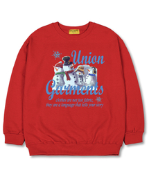 スノーファミリー オーバーサイズ スウェット クリスマスTシャツ [裏起毛]レッド
