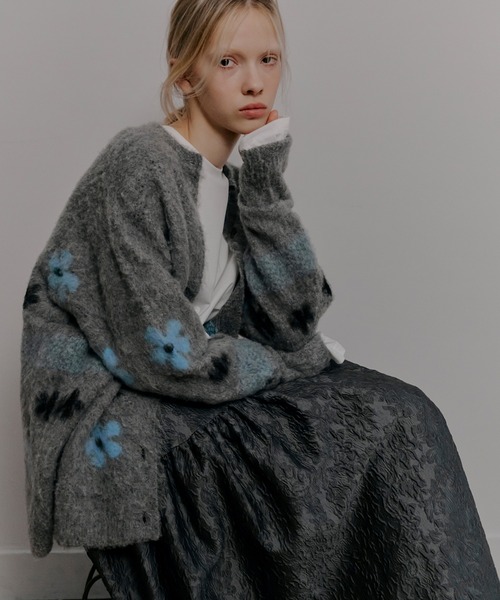 訳あり❗️Malo カシミヤ 100 タグ付き 薄手ニットツイン アンサンブル ブラッシュドモヘアフローラルカーディガン / Brushed Mohair Floral