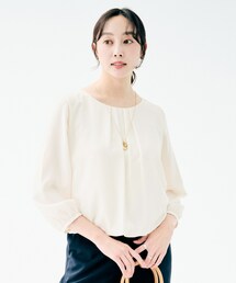 【透けにくい/ウエストイン見え】タックブラウス