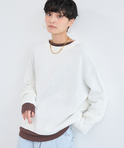 BARNYARDSTORM(バンヤードストーム)の「BARNYARDSTORM / バックスリットワイドニット(ニット/セーター・レディース・ホワイト/ベージュ/サックスブルー・FREE)」の1枚目の写真