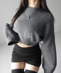 【 ３color 】 ワイドスリーブクロップドニットトップス ／ wide sleeve cropped knit tops