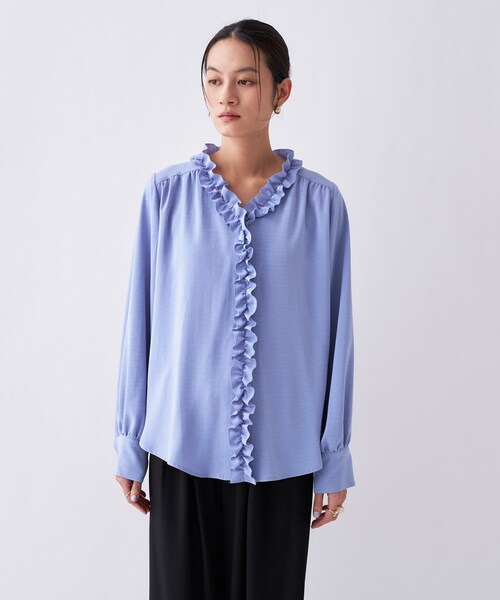 cloenc（クロエンス）の「【着映え／手洗い可】フロントフリルブラウス（シャツ/ブラウス・レディース・ライトベージュ/サックスブルー/ホワイト系3・02）」の16枚目の写真
