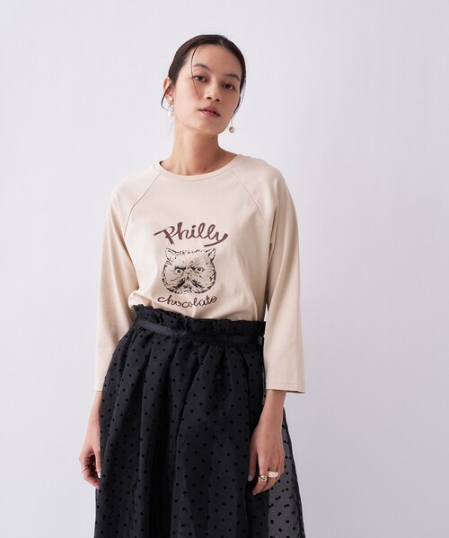 cloenc（クロエンス）の「【Philly chocolateコラボ】キャットプリントロングTシャツ（Tシャツ/カットソー・レディース・グレー系その他2/ベージュ系/ホワイト系1/ホワイト系2/グレー系その他/ベージュ系1・02）」の6枚目の写真