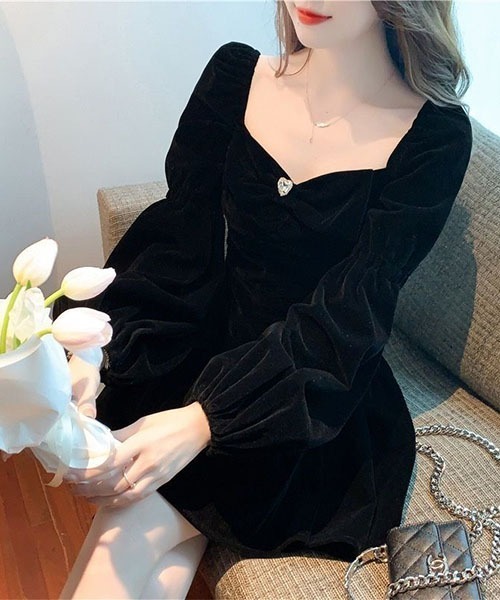 gossip!ロサンゼルス(ゴシップロサンゼルス)の「ビジューアクセント ベロアミニドレス(ワンピース・レディース・ブラック・S/M)」の12枚目の写真