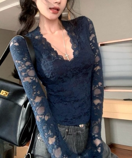NANEA(ナネア)の「総レース Vネックシアートップス(Tシャツ/カットソー・レディース・ネイビー/ホワイト・LARGE/MEDIUM/SMALL)」の16枚目の写真