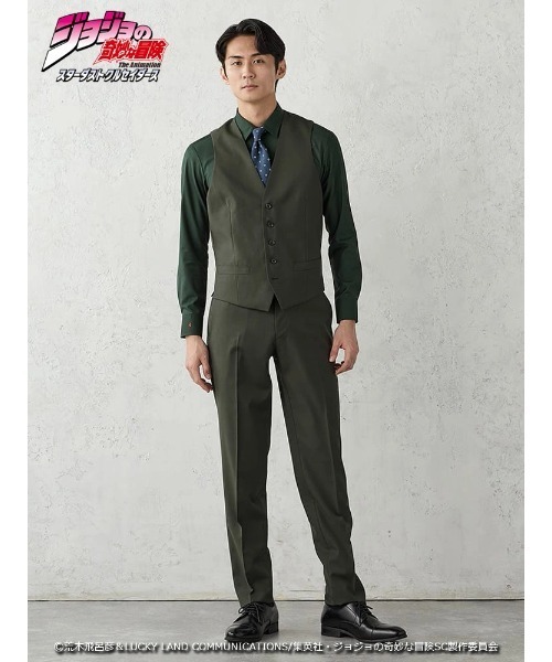 Perfect Suit FActory(パーフェクトスーツファクトリー)の「アニメ『ジョジョの奇妙な冒険 スターダストクルセイダース』セットアップベスト【花京院典明】(スーツベスト・メンズ・グリーン・L/M/S/SS/3L/LL)」の4枚目の写真
