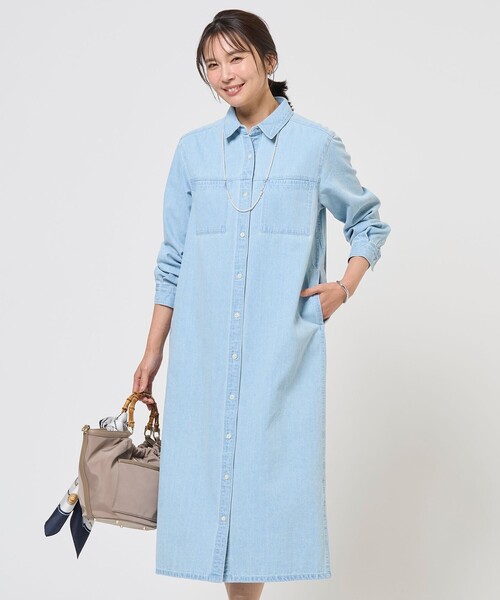 J.PRESS(ジェイプレス)の「コットンリネン 7oz デニム シャツ ワンピース(ワンピース・レディース・ダルブルー系/スカイブルー系・T15/T13)」の1枚目の写真