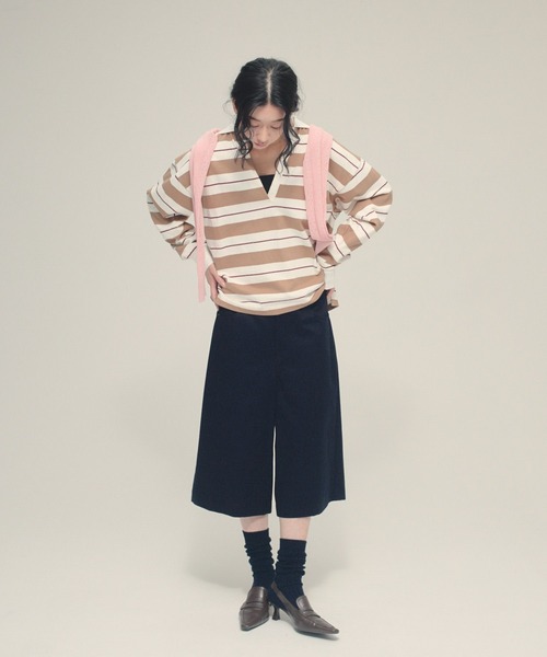 eL（エル）の「【eL】Twill Bermuda Pants/645549（その他パンツ・レディース・ベージュ/ネイビー・FREE）」の6枚目の写真