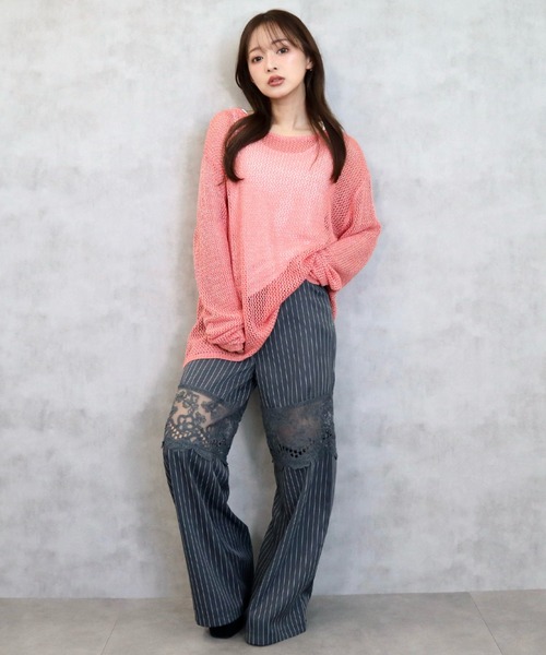 CECIL McBEE(セシルマクビー)の「ストライプレース切り替えパンツ(その他パンツ・レディース・グレー/ブラック・MEDIUM)」の3枚目の写真