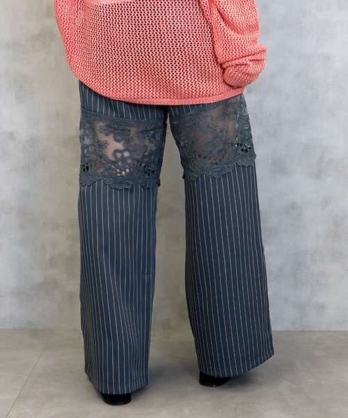 CECIL McBEE(セシルマクビー)の「ストライプレース切り替えパンツ(その他パンツ・レディース・グレー/ブラック・MEDIUM)」の5枚目の写真