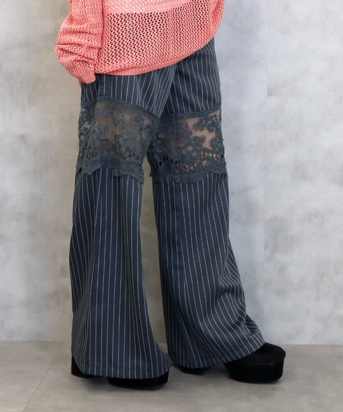 CECIL McBEE(セシルマクビー)の「ストライプレース切り替えパンツ(その他パンツ・レディース・グレー/ブラック・MEDIUM)」の6枚目の写真