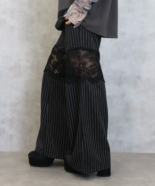 CECIL McBEE(セシルマクビー)の「ストライプレース切り替えパンツ(その他パンツ・レディース・グレー/ブラック・MEDIUM)」の15枚目の写真