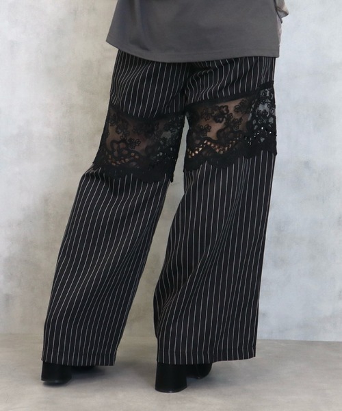 CECIL McBEE(セシルマクビー)の「ストライプレース切り替えパンツ(その他パンツ・レディース・グレー/ブラック・MEDIUM)」の16枚目の写真