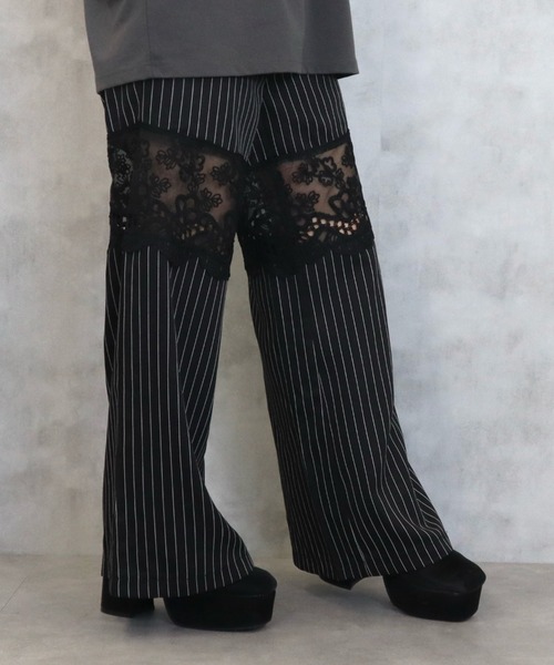 CECIL McBEE(セシルマクビー)の「ストライプレース切り替えパンツ(その他パンツ・レディース・グレー/ブラック・MEDIUM)」の12枚目の写真