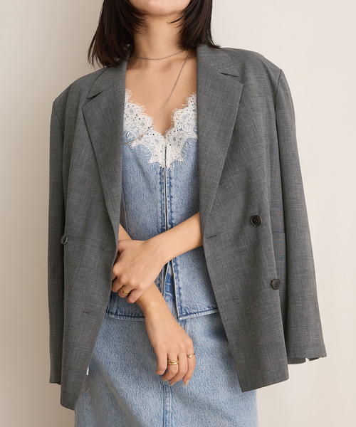 IENA LA BOUCLE（イエナラブークル）の「IENA LA BOUCLE グレンチェックダブルブレストジャケット（テーラードジャケット・レディース・グレー・FREE）」の4枚目の写真