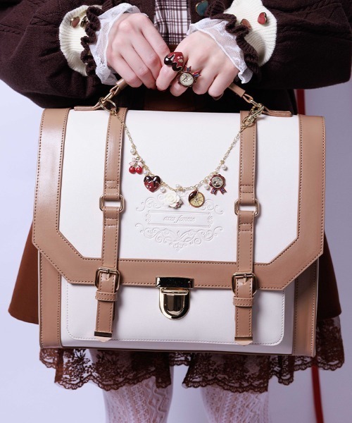 axes femme(アクシーズファム)の「ベルトデザイン配色サッチェル(ボストンバッグ・レディース・ネイビー/モカ/キナリ・FREE)」の2枚目の写真