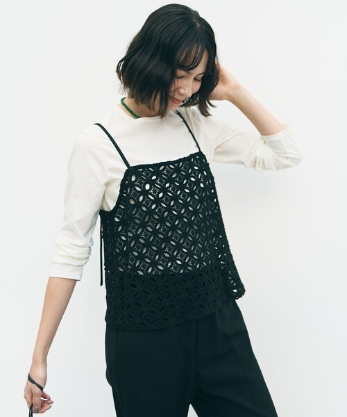 UNFILO(アンフィーロ)の「【2点セット】ラッセルレース キャミレイヤード Tシャツ(Tシャツ/カットソー・レディース・ホワイト系・MEDIUM/SMALL)」の2枚目の写真