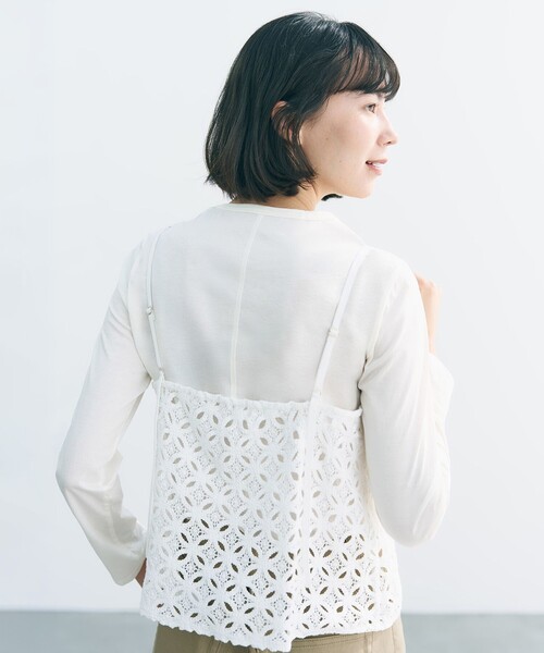 UNFILO(アンフィーロ)の「【2点セット】ラッセルレース キャミレイヤード Tシャツ(Tシャツ/カットソー・レディース・ホワイト系・MEDIUM/SMALL)」の5枚目の写真