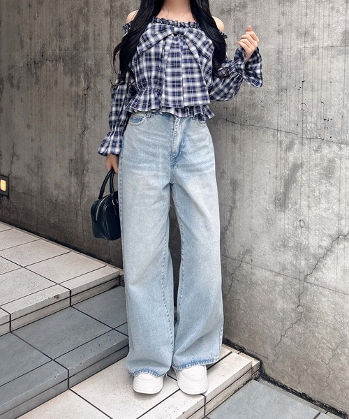 INGNI(イング)の「ビッグリボンチェック柄オフショルブラウス(シャツ/ブラウス・レディース・ネイビー系2/ブラック系・M)」の16枚目の写真
