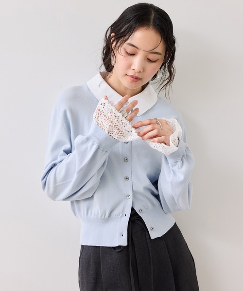 VIS（ビス）の「レースカフスドッキングニットカーディガン（カーディガン/ボレロ・レディース・キャメル/サックスブルー/オフホワイト・FREE）」の19枚目の写真