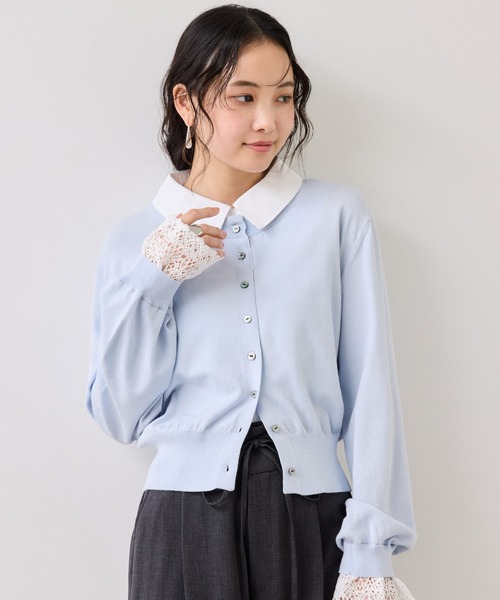 VIS（ビス）の「レースカフスドッキングニットカーディガン（カーディガン/ボレロ・レディース・キャメル/サックスブルー/オフホワイト・FREE）」の20枚目の写真