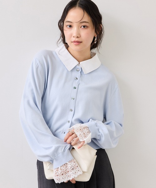 VIS（ビス）の「レースカフスドッキングニットカーディガン（カーディガン/ボレロ・レディース・キャメル/サックスブルー/オフホワイト・FREE）」の21枚目の写真