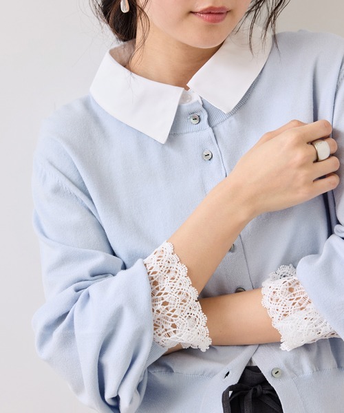 VIS（ビス）の「レースカフスドッキングニットカーディガン（カーディガン/ボレロ・レディース・キャメル/サックスブルー/オフホワイト・FREE）」の17枚目の写真
