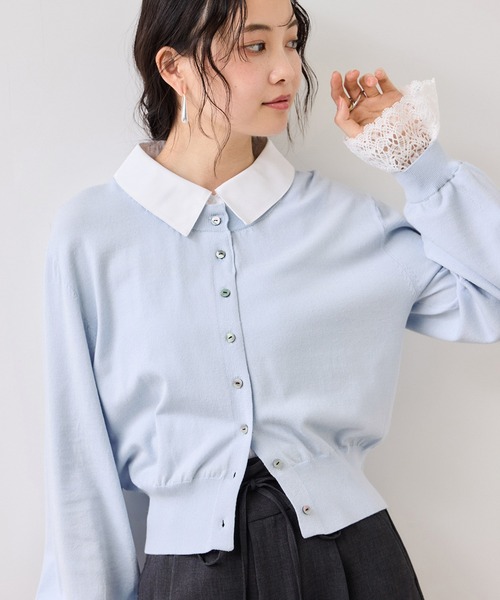 VIS（ビス）の「レースカフスドッキングニットカーディガン（カーディガン/ボレロ・レディース・キャメル/サックスブルー/オフホワイト・FREE）」の18枚目の写真