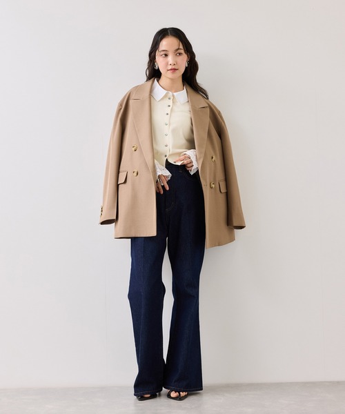 VIS（ビス）の「レースカフスドッキングニットカーディガン（カーディガン/ボレロ・レディース・キャメル/サックスブルー/オフホワイト・FREE）」の7枚目の写真