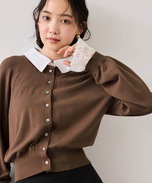 VIS（ビス）の「レースカフスドッキングニットカーディガン（カーディガン/ボレロ・レディース・キャメル/サックスブルー/オフホワイト・FREE）」の10枚目の写真