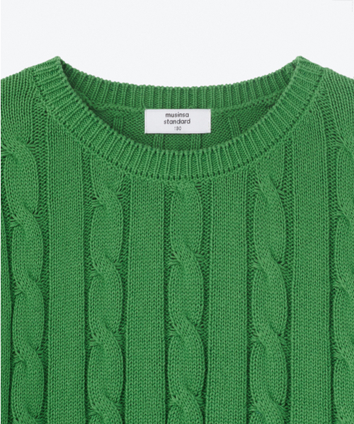 MUSINSA STANDARD KIDS（ムシンサスタンダードキッズ）の「コットンケーブルクルーネックニット[グリーン]（ニット/セーター・レディース・その他・110/120/130/140/150/160）」の4枚目の写真