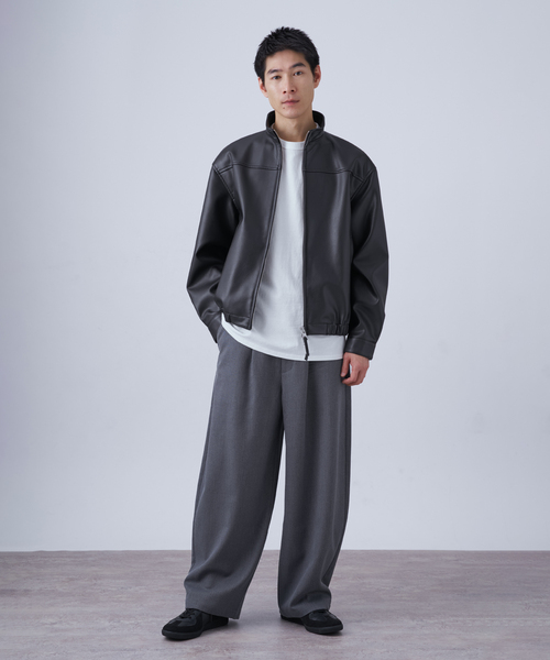 B.C STOCK(ベーセーストック)の「PUレザー スタンドブルゾン(ブルゾン・メンズ・ブラック・LARGE/MEDIUM)」の2枚目の写真