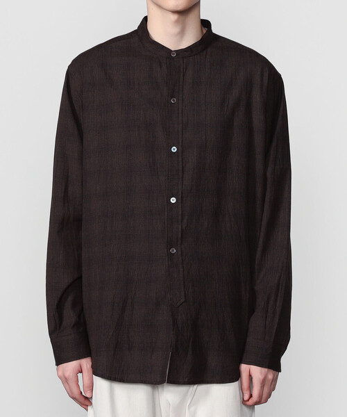 Bshop（ビショップ）の「INDIA INDUSTRY | ファインラインチェック バンドカラーシャツ MEN（シャツ/ブラウス・メンズ・ベージュ系その他/グレー系その他・4/3）」の8枚目の写真