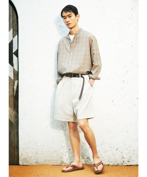 Bshop（ビショップ）の「INDIA INDUSTRY | ファインラインチェック バンドカラーシャツ MEN（シャツ/ブラウス・メンズ・ベージュ系その他/グレー系その他・4/3）」の3枚目の写真