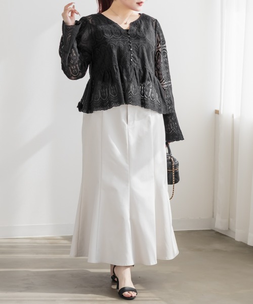 CLETTE(クレット)の「CLETTEオリジナル総レースペプラムブラウス(シャツ/ブラウス・レディース・アイボリー/ブラック・LL/4L/3L)」の7枚目の写真
