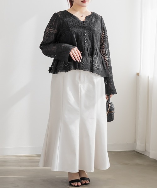 CLETTE(クレット)の「CLETTEオリジナル総レースペプラムブラウス(シャツ/ブラウス・レディース・アイボリー/ブラック・LL/4L/3L)」の8枚目の写真