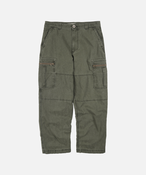 FRIZMWORKS(フリズムワークス)の「WASHED COTTON ZIP CARGO PANTS _ OLIVE(その他パンツ・メンズ・その他・SMALL/MEDIUM/LARGE/X-LARGE)」の1枚目の写真