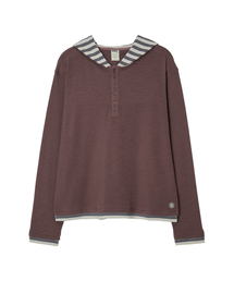 DANDEL（ダンデル）の「DD stripe layered hooded long sleeve (WINE)（パーカー）」