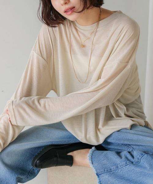 Bou Jeloud(ブージュルード)の「オーバーサイズシアーカットトップス(Tシャツ/カットソー・レディース・イエロー/アイボリー・FREE)」の16枚目の写真