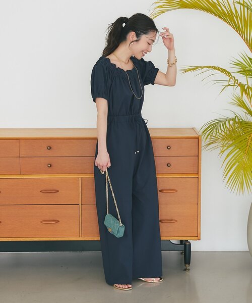 La boutique BonBon(ラブティックボンボン)の「【接触冷感】ドライサッカーオールインワン(つなぎ/オールインワン・レディース・ネイビー/ブラック・38/36)」の3枚目の写真