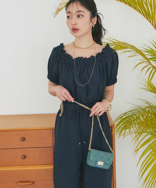 La boutique BonBon(ラブティックボンボン)の「【接触冷感】ドライサッカーオールインワン(つなぎ/オールインワン・レディース・ネイビー/ブラック・38/36)」の5枚目の写真