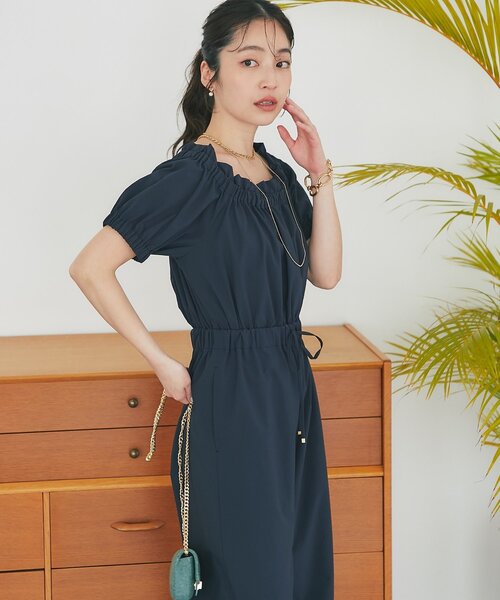 La boutique BonBon(ラブティックボンボン)の「【接触冷感】ドライサッカーオールインワン(つなぎ/オールインワン・レディース・ネイビー/ブラック・38/36)」の6枚目の写真